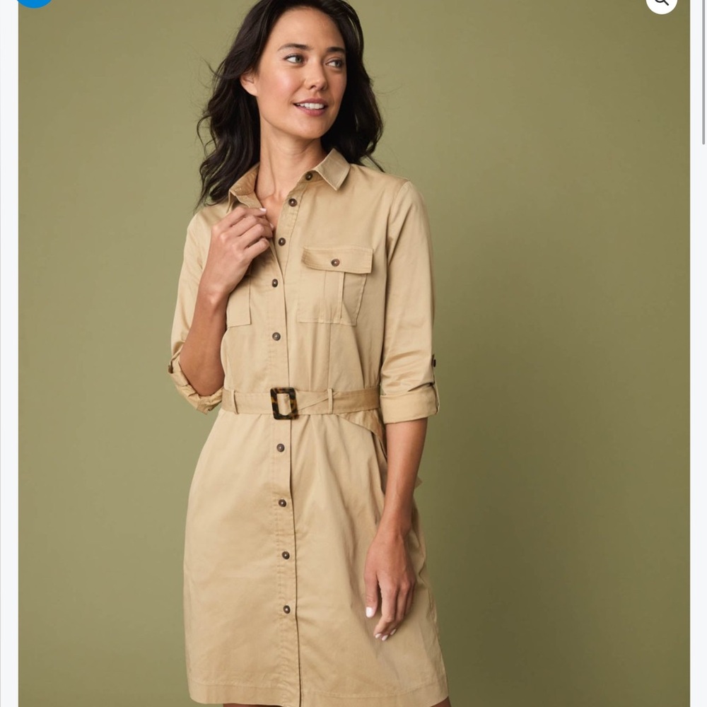 NWOT UNTUCKIT KAIA Safari dress in tan. Size 10. Cute Casual Dress.